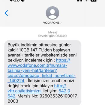 Vodafone' Un Mesaj Göndermesine İznim Yok Ama Her Gün Mesaj Atıyor