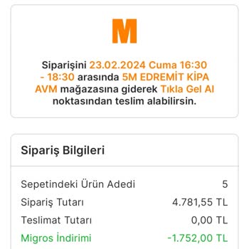 Migros Keyfi Ürün Teslim Etmeme. Sipariş Kısıtlama.