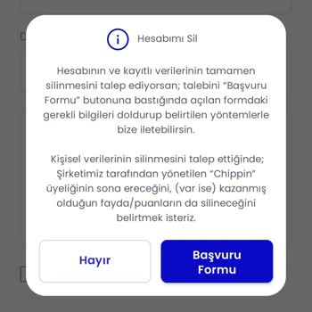 Chippin Hesabımı Silemiyorum. Hesabımı Sil Formu Açılmıyor