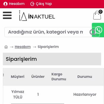 inaktuel.com #1164 Numaralı Siparişimin Kargolanması Gecikti.