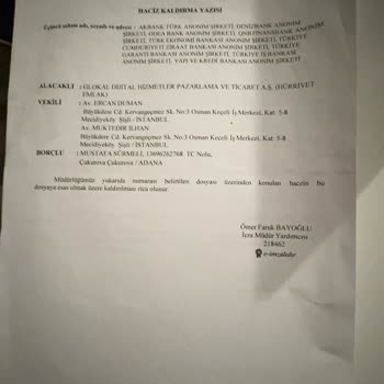 Garanti Bankası Haciz Kaydı İşlemi Kaldırma Talebi