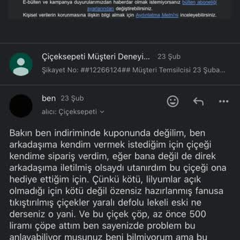 Çiçek Sepeti Müşteri Hizmetlerinin Yetersizliği Siparişin Özensizliği