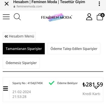 Feminen Moda Siparişimin İptali Ve İadesi Sağlamıyor