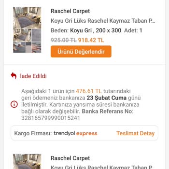 Trendyol Balat Hali İademi Yapmıyor