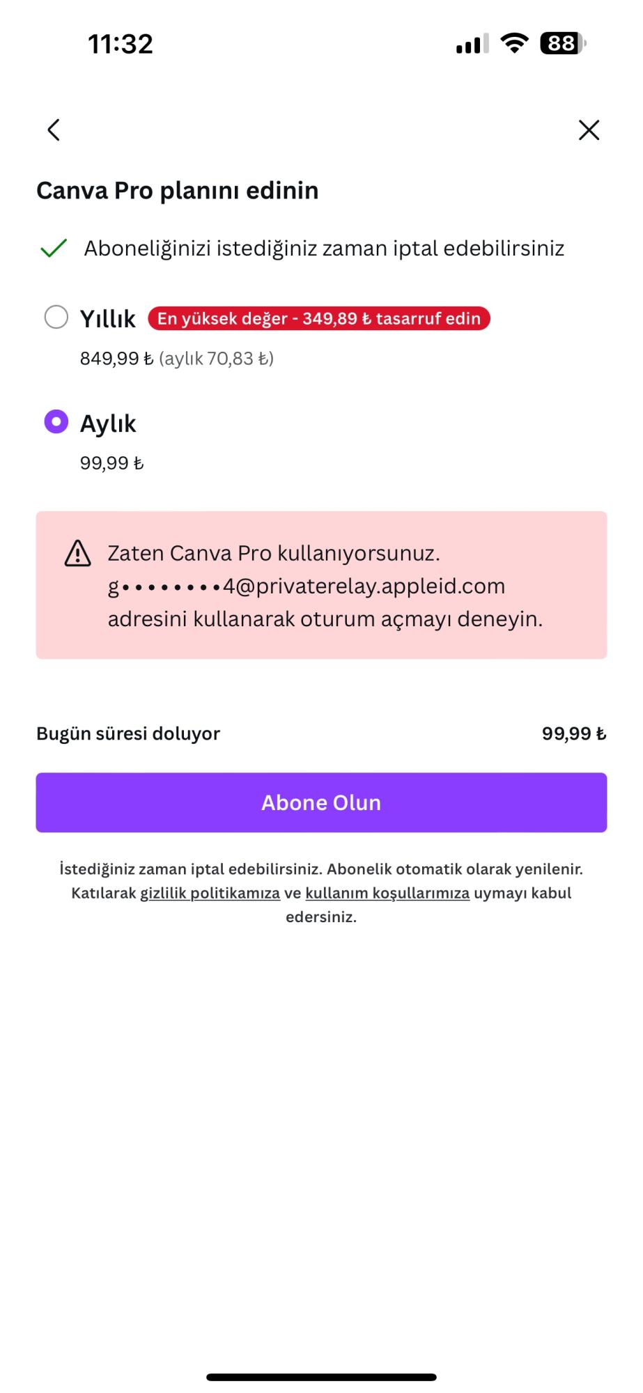 Canva \u00dcyelik \u00dccretimi Kesti Ama Pro \u00dcyeli\u011fi Vermedi - \u015eikayetvar