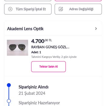 Pazarama Uygulaması Ve Akademi Lens Optik Siparişimi Göndermiyor
