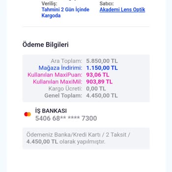 Pazarama Uygulaması Ve Akademi Lens Optik Siparişimi Göndermiyor