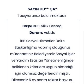 İBB - İstanbul Büyükşehir Belediyesi Evlilik Desteği Yardımı Reddi