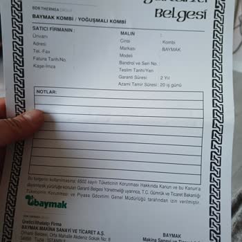 Baymak Kombi Garanti Başlatmama Sorunu