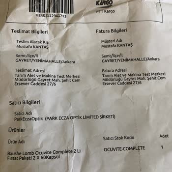 Bausch & Lomb Ocuvite Complete 2'li Eko Paket Satın Aldım Üts Kayıtlarında Çıkmıyor