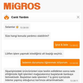 Migros Sanal Market İade Sorunu