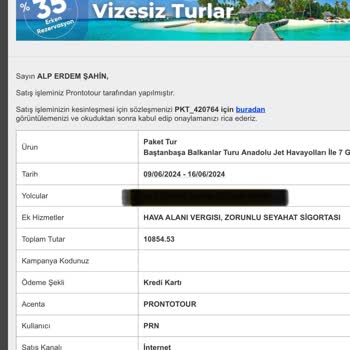 Pronto Tour Paramı İade Etmiyor