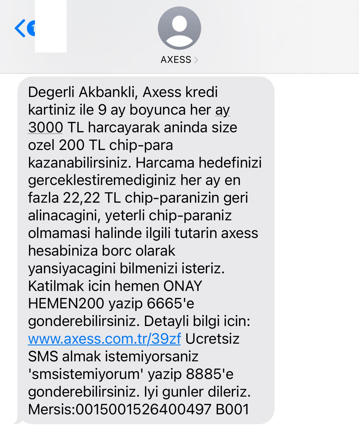 Akbank Axess Kampanya Katılım Mesajına Dönüş Yapmıyor Şikayetvar