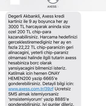 Akbank Axess Kampanya Katılım Mesajına Dönüş Yapmıyor