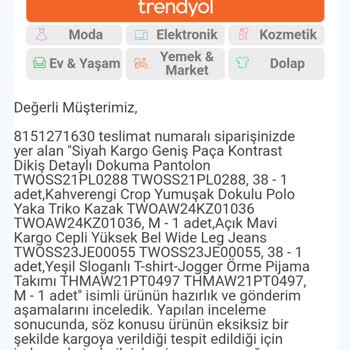 Trendyol Eksik Ürün Gönderimi