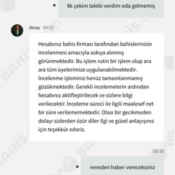 Bahis.com Paramı Vermedi Hesabımı Kapattı