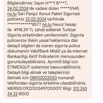 VakıfBank Sarı Panjur Sigortasını İptal Etmek İstiyorum.