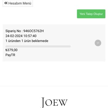 Joewstore Para İademin Yapılmasını İstiyorum