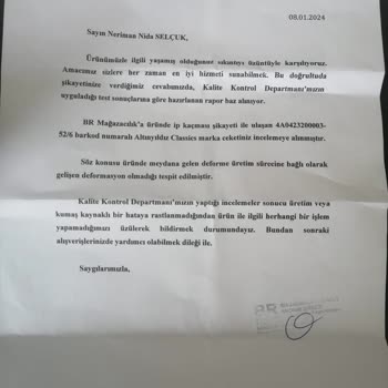 Altınyıldız 2 Aylık Kullanımda Ayıplı Malın Arkasında Durmadı