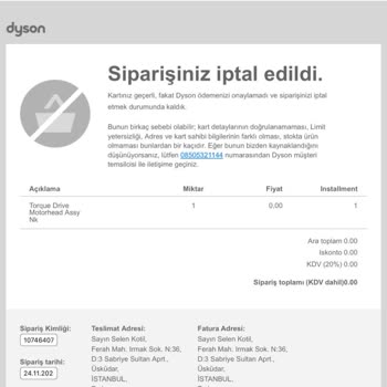 Dyson Başlık Arıza Değişim
