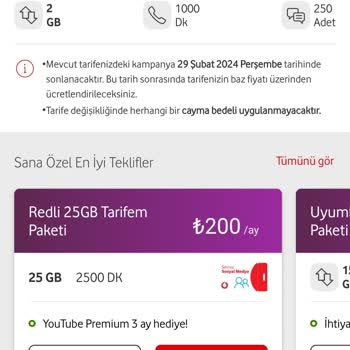 Vodafone Tarife Yetersizliği Yüksek Fiyat