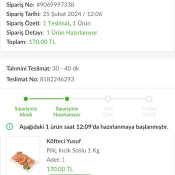 Trendyol Yemek Köfteci Yusuf Akçakoca Şubesi Teslimat Yapmıyor