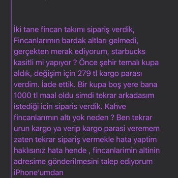 Starbucks Eksik Ürün Gelmedi