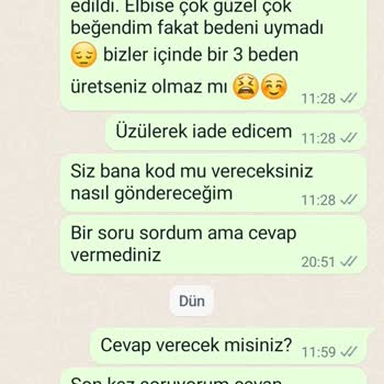 Ayşegül Güneş Ürün İadesi İçin Yazdığım Mesajlara Dönüş Yapmıyorlar
