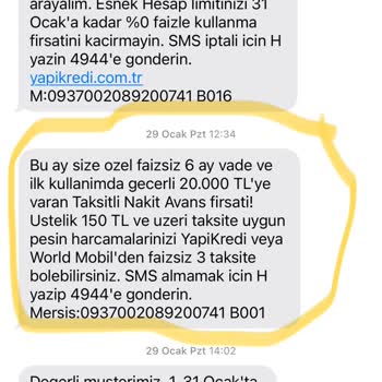 Yapı Kredi Bankası Tanımladığı Taksitli Nakit Avansı Vermemek İçin Limit Yükseltmiyor