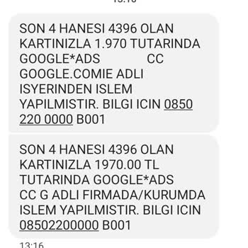 Ziraat Bankası Kredi Kartımdan Google Ads Haberim Olmadan 1970₺ Para