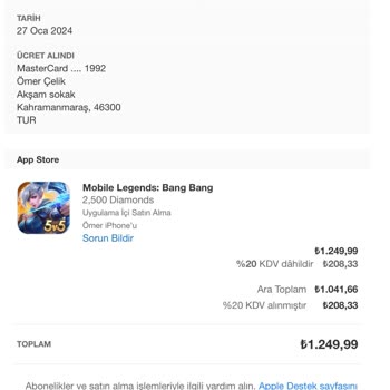 Mobile Legends Bang Bang İzinsiz Oyun İçi Satın Alım