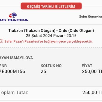 Obilet.com Sitesinden Aldığım As Bafra Firmasının Otobüs Bileti