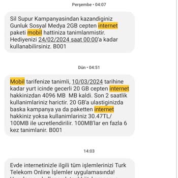 Türk Telekom İnternet Taşıma İşlemi
