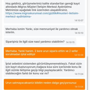 Migros Dan İndirimli Ürün Sipariş Etmeyin. Ederseniz İptal Ediliyor.
