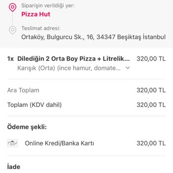 Pizza Hut. Parayı İade Etmedi