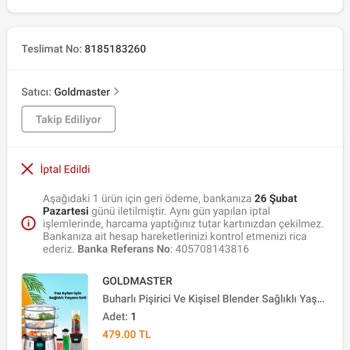 Trendyol İptal Edilen Sipariş