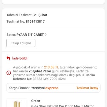 Trendyol Sitesi Üzerinden Almış Olduğum Eksik Ürüne Sahip Çıkılmıyor