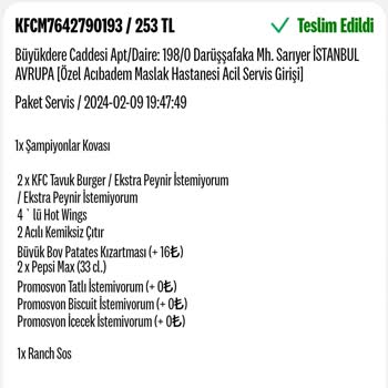 KFC Eksik Ürün Getirdi