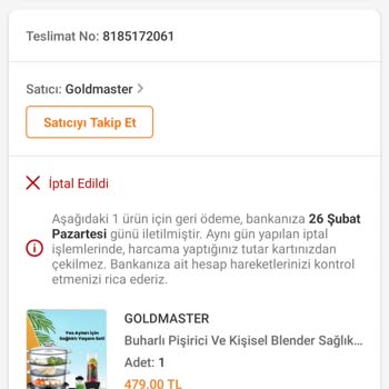 Trendyol Satıcının Yapmış Olduğu İptal İşlemi