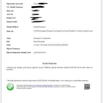 Milli Eğitim Bakanlığı (MEB) Öğrencilik Belgesi Bana Ait Olmayan Bilgiler İçeriyor