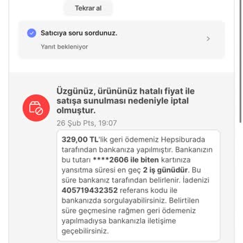 Hepsiburada Satın Almış Olduğum Ürünü Hatalı Fiyat Diye İptal Etti