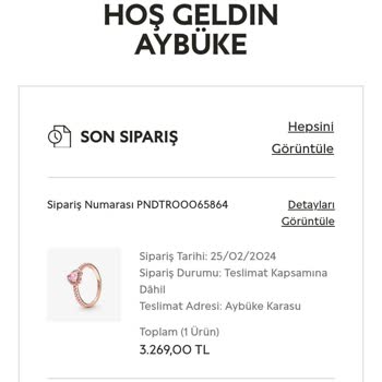 Pandora Mücevher Pandora Sipariş Durumu