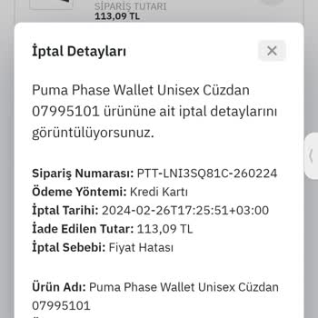 Sporactive Fiyat Hatası Nedeniyle İptal Edilen Ürünüm