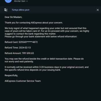 Denizbank İptal Edilen Sipariş Ücretinin Kartıma İade Edilmesini İstiyorum