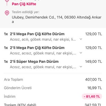 Yemeksepeti İade Edilmeyen Ücret