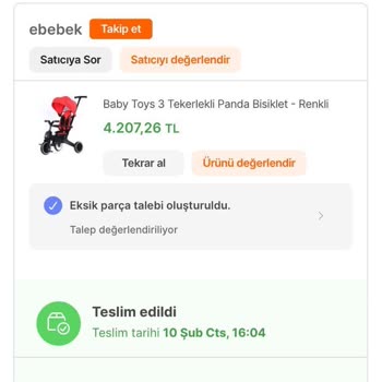Hepsiburada Ebebek Ürün Parçası Eksik Yardımcı Olunmuyor