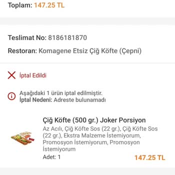 Trendyol Yemek Para İadesini Yapmıyor