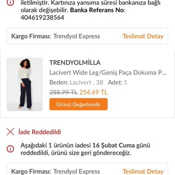 Trendyolmilla İade Sorunu (yeni Uygulama)