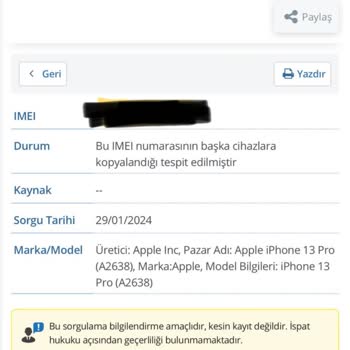 iPhone 13 Pro Cihazımın IMEI'si Klonlandı