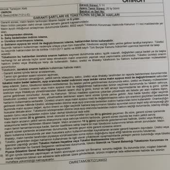 Omron Tansiyon Aleti İade Talebi